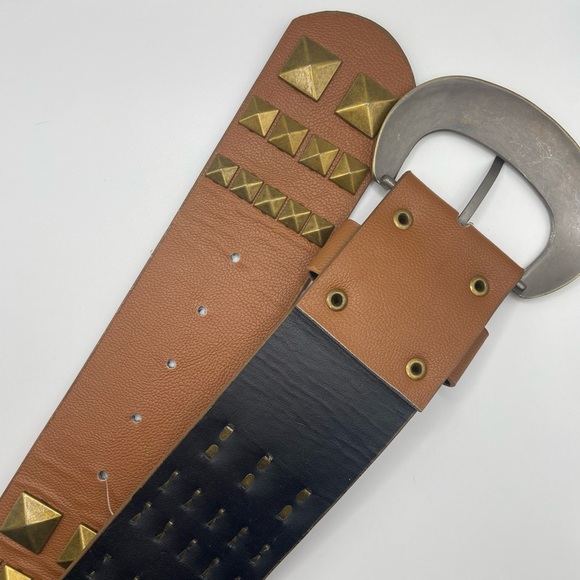 Brown Brass Studded Belt - Picture 2 of 13